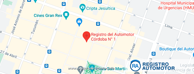 Mapa Registro Automotor 1 Córdoba Capital